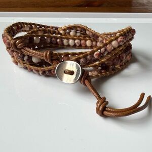 Chan Liu Red & Brown Beaded Leather Wrap Bracelet